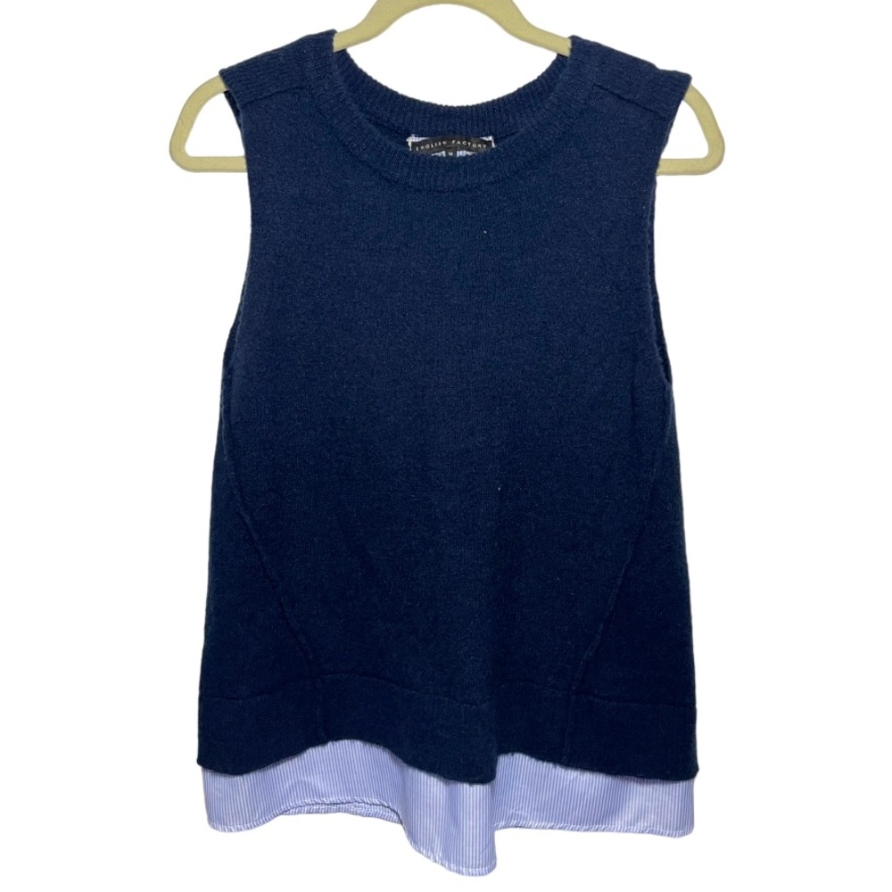 Anthropologie x English Factory Navy Mixed Media Sweater Vest w Shirt Tail Layer